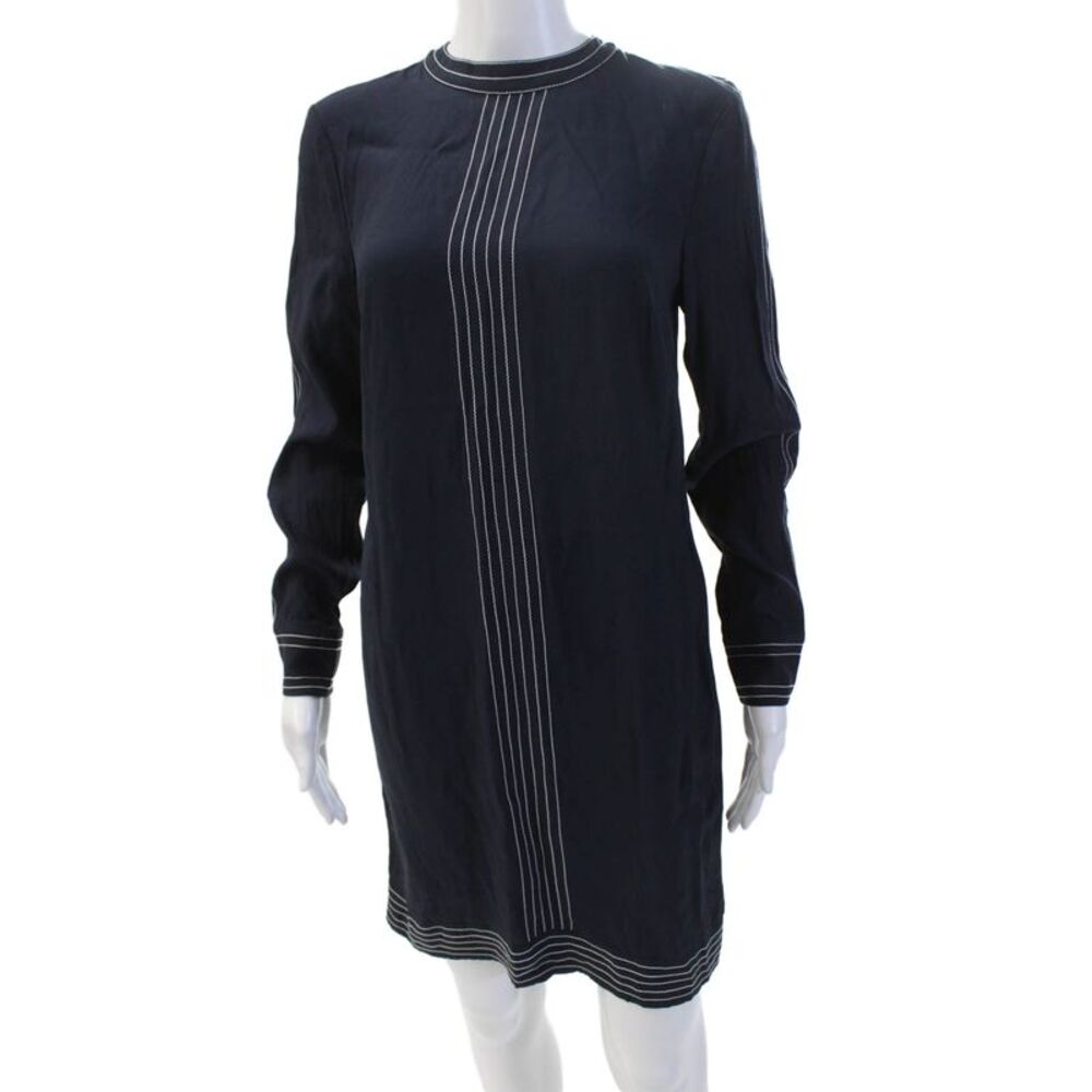 Boden Womens Back Zip Long Sleeve Crew Neck Shift Dress Navy Size 6